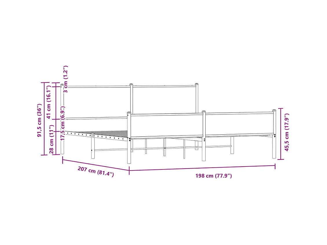 Cadre de lit en métal sans matelas chêne sonoma 193x203 cm