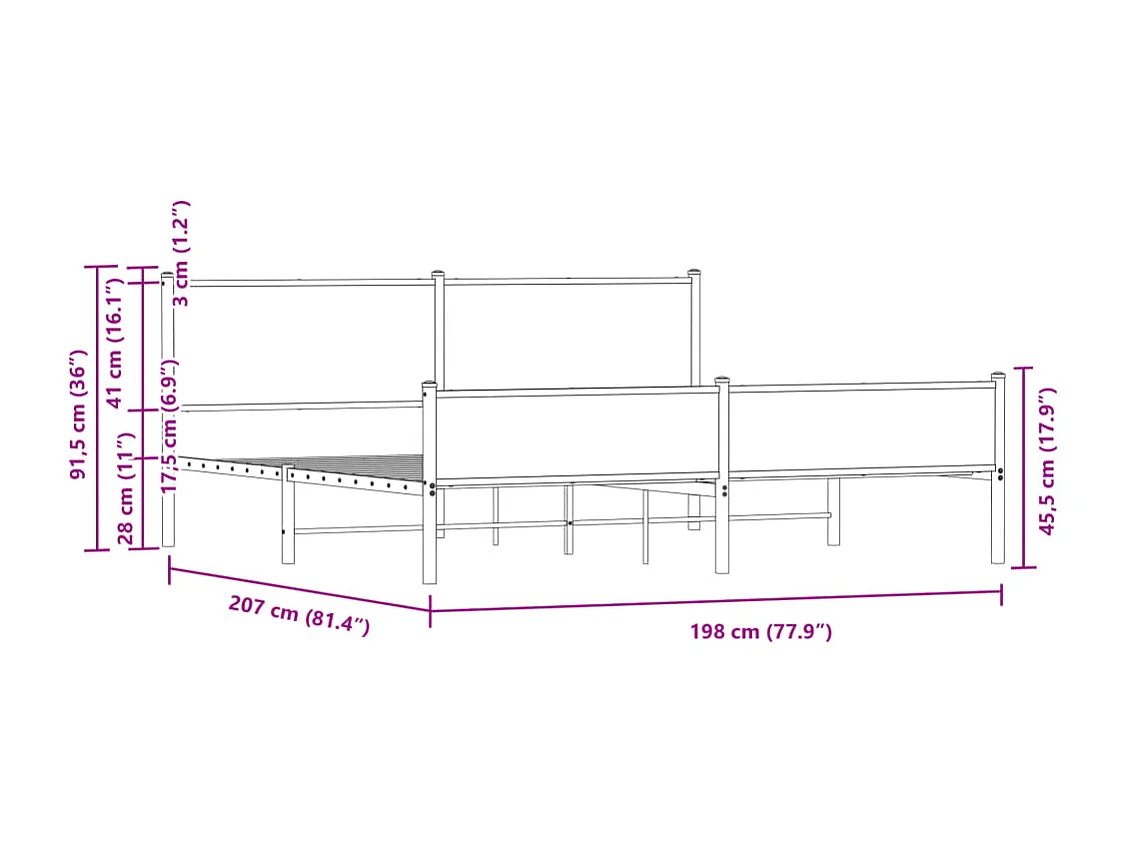Estructura de cama sin colchón metal roble Sonoma 193x203 cm