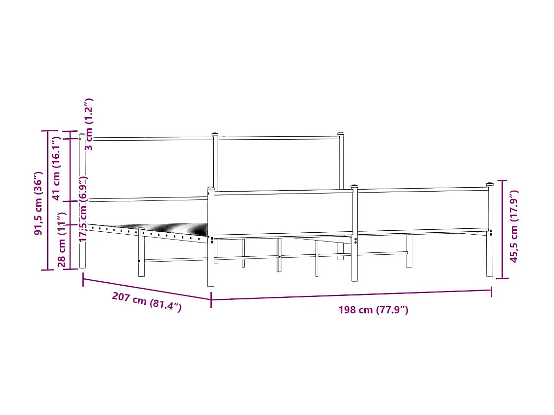 Estructura de cama sin colchón metal roble Sonoma 193x203 cm