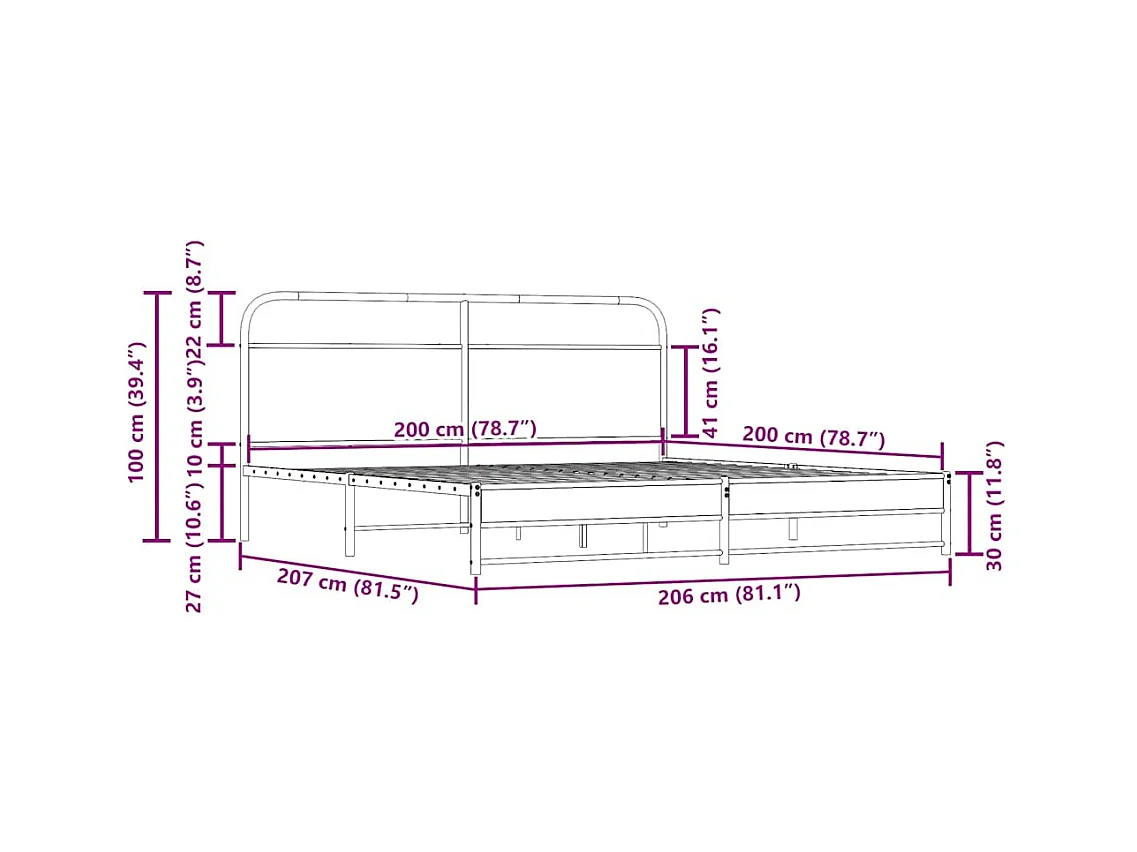 Giroletto senza Materaso in Metallo Rovere Fumo 200x200 cm