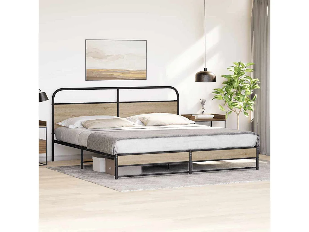 Cadre de lit en métal sans matelas chêne fumé 200x200 cm