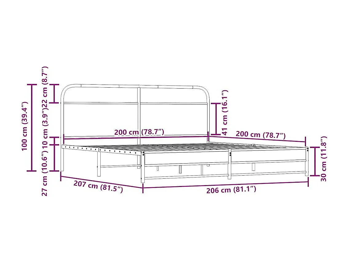 Cadre de lit en métal sans matelas chêne fumé 200x200 cm