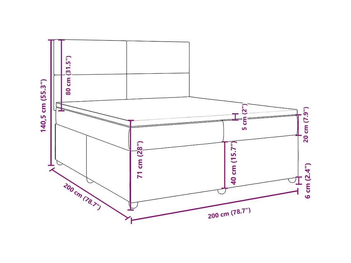 Boxspringbett mit Matratze Schwarz 200x200 cm Stoff