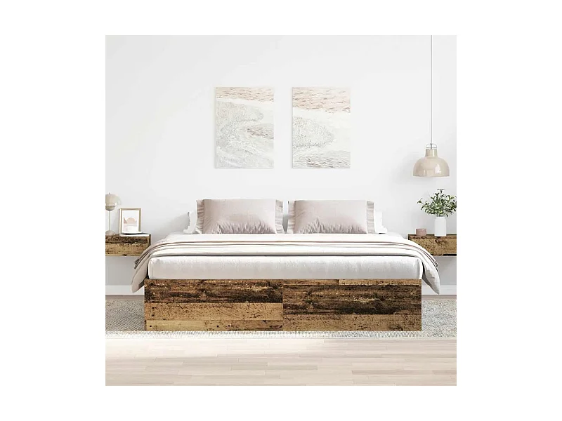 Cadre de lit sans matelas vieux bois 200x200 cm bois ingénierie