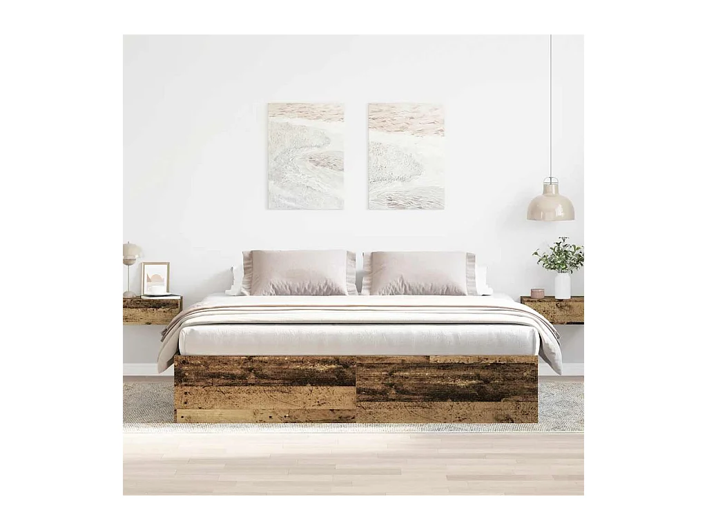 Cadre de lit sans matelas vieux bois 200x200 cm bois ingénierie