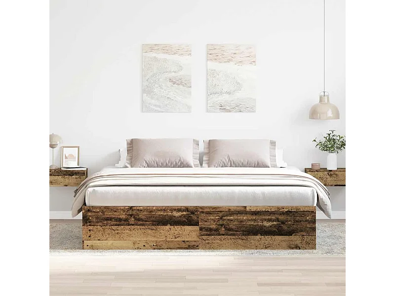 Estructura de cama sin colchón madera envejecida 200x200 cm