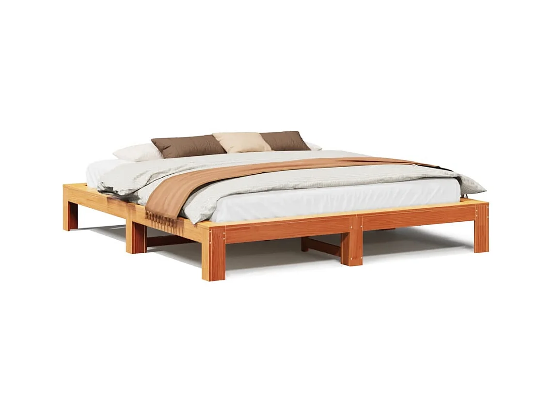 Letto senza Materasso Marrone Cera 200x200 cm in Legno di Pino