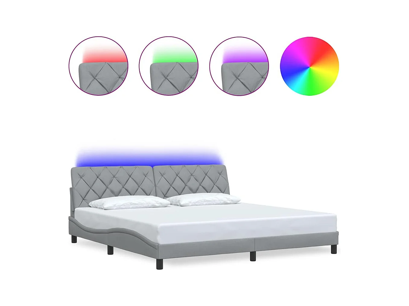 Cadre de lit avec LED sans matelas gris clair 200x200 cm tissu