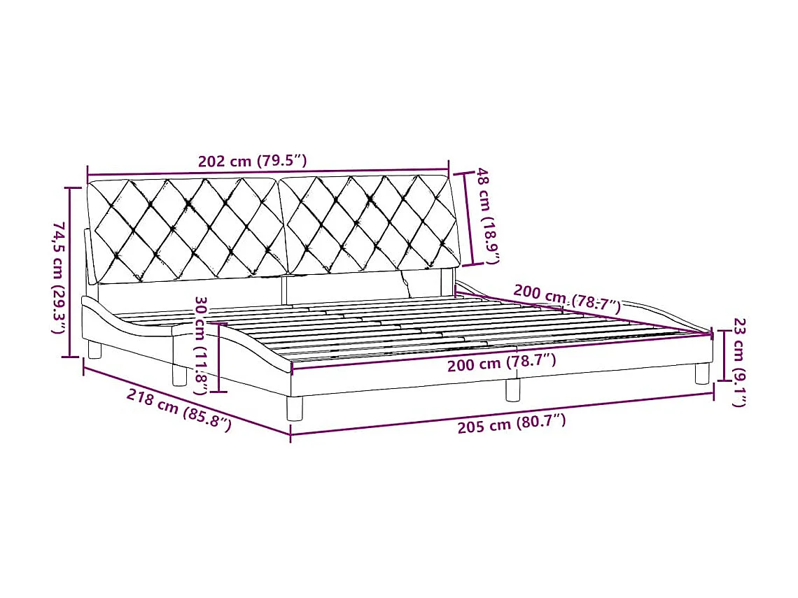 Estrutura de cama com LED sem colchão 200x200 cm tecido