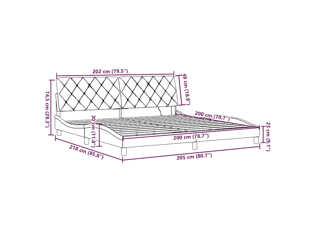Estrutura de cama com LED sem colchão 200x200 cm tecido