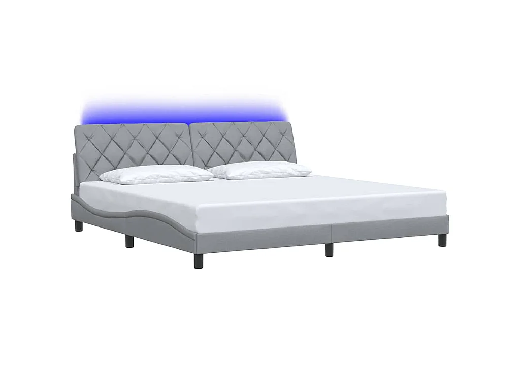 Bedframe met LED zonder matras stof 200x200 cm lichtgrijs