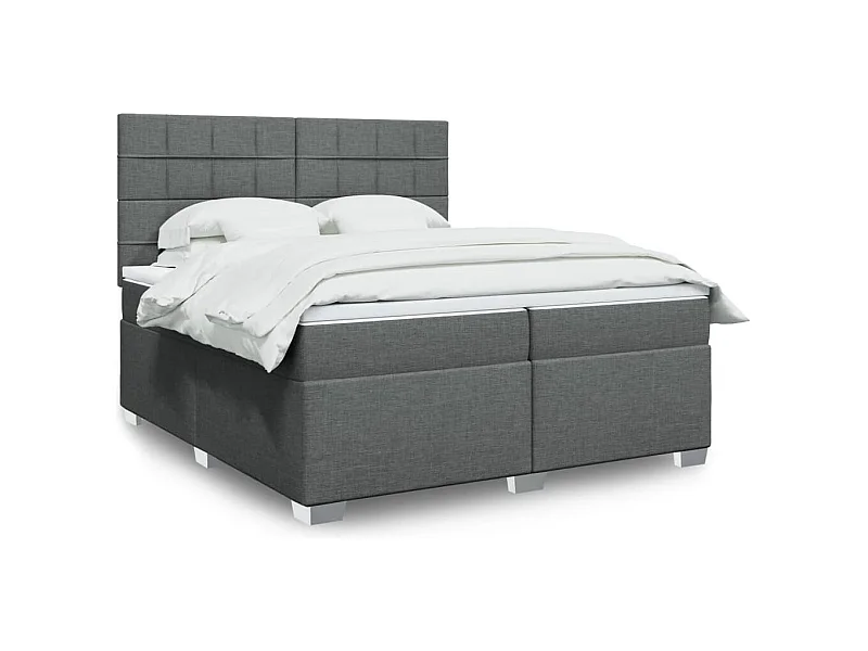 Cama box spring con colchón tela gris oscuro 200x200 cm