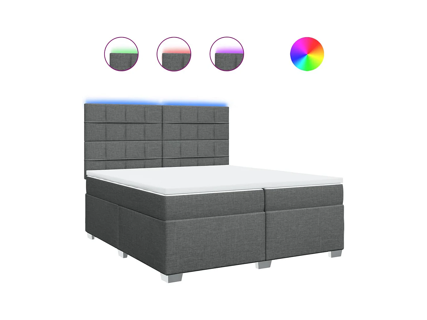 Sommier à lattes de lit avec matelas Gris foncé 200x200cm Tissu