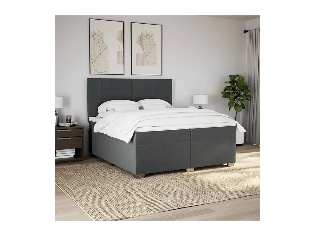 Sommier à lattes de lit avec matelas Gris foncé 200x200cm Tissu