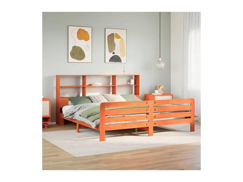 Cama sem colchão 200x200 cm pinho maciço castanho-mel