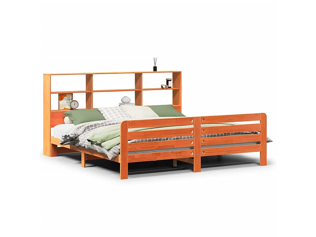 Cama sem colchão 200x200 cm pinho maciço castanho-mel