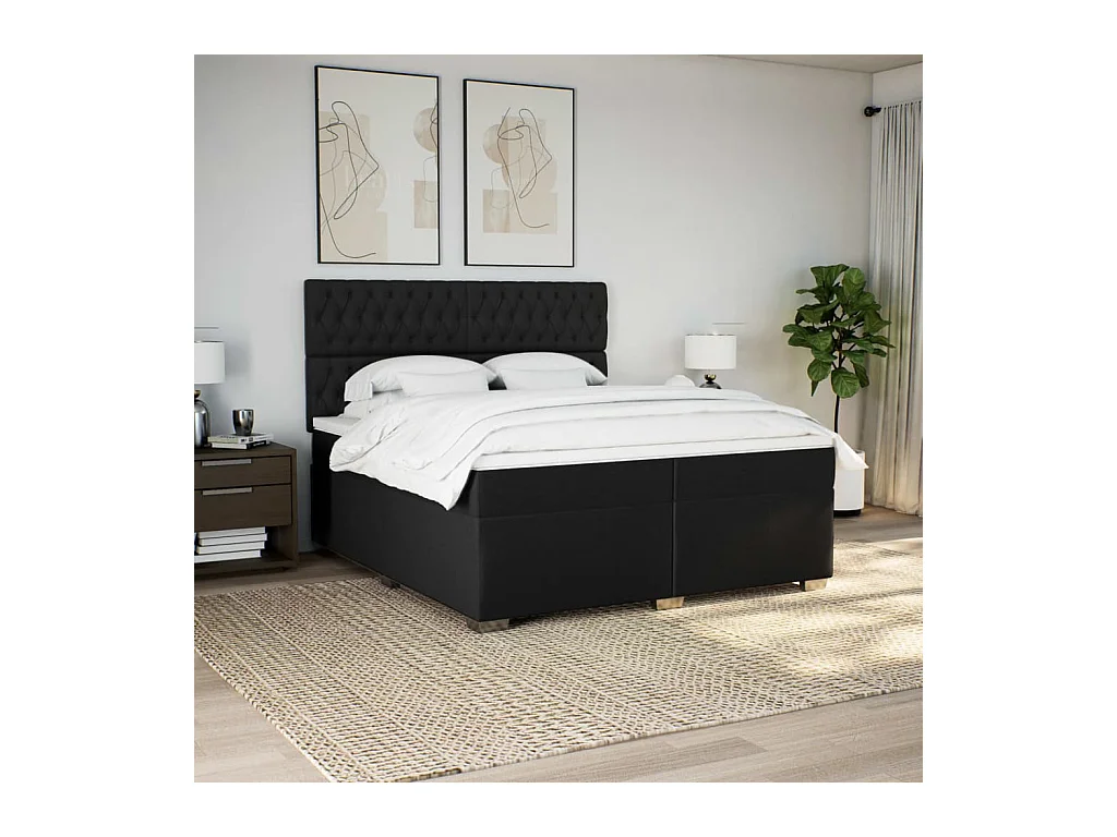 Sommier à lattes de lit avec matelas Noir 200x200 cm Tissu