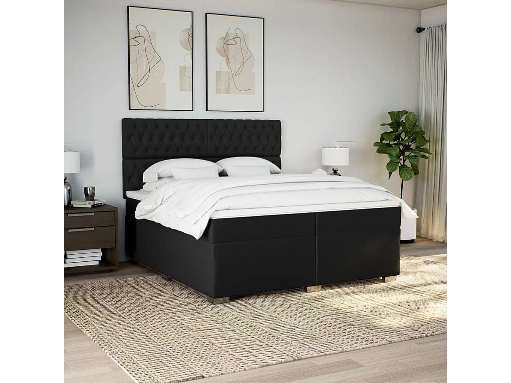 Cama box spring con colchón tela negro 200x200 cm