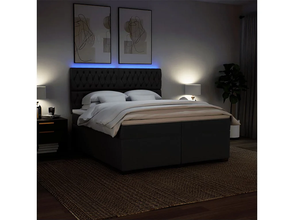 Cama box spring con colchón tela negro 200x200 cm