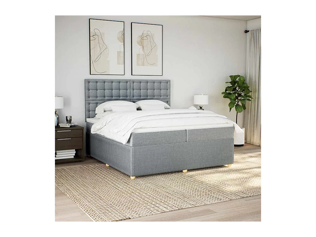 Giroletto a Molle con Materasso Grigio Chiaro 200x200cm Tessuto