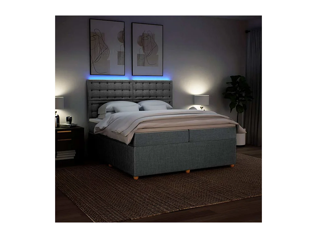 Giroletto a Molle con Materasso Grigio Chiaro 200x200cm Tessuto