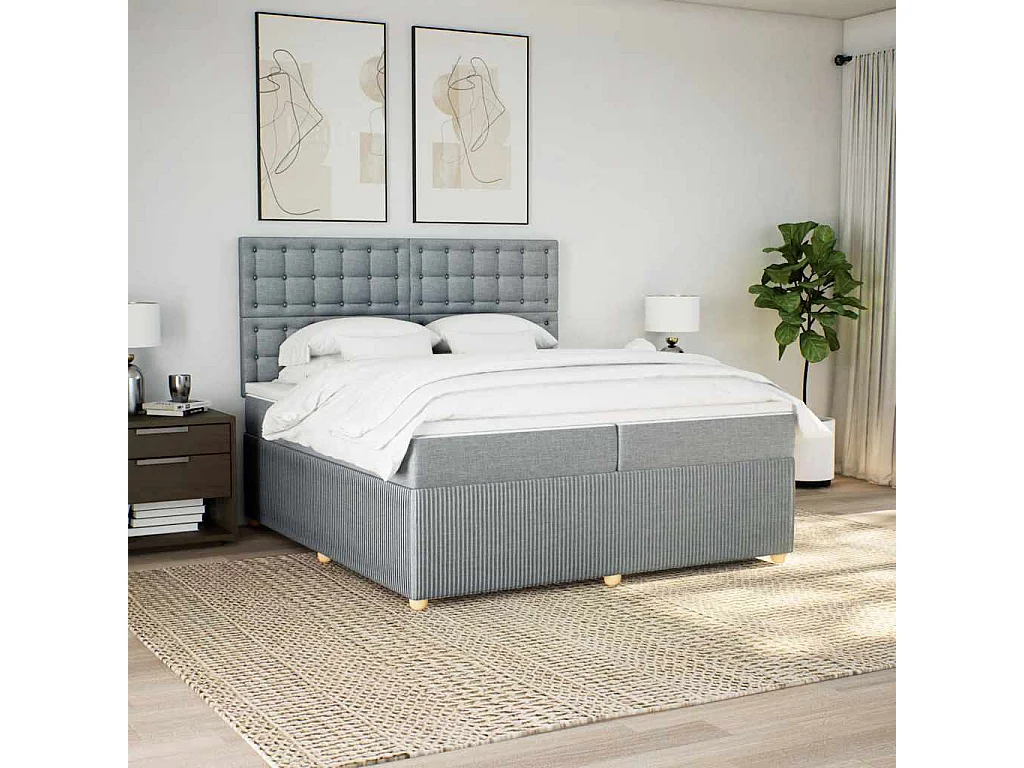 Cama com molas/colchão 200x200 cm tecido cinza-claro