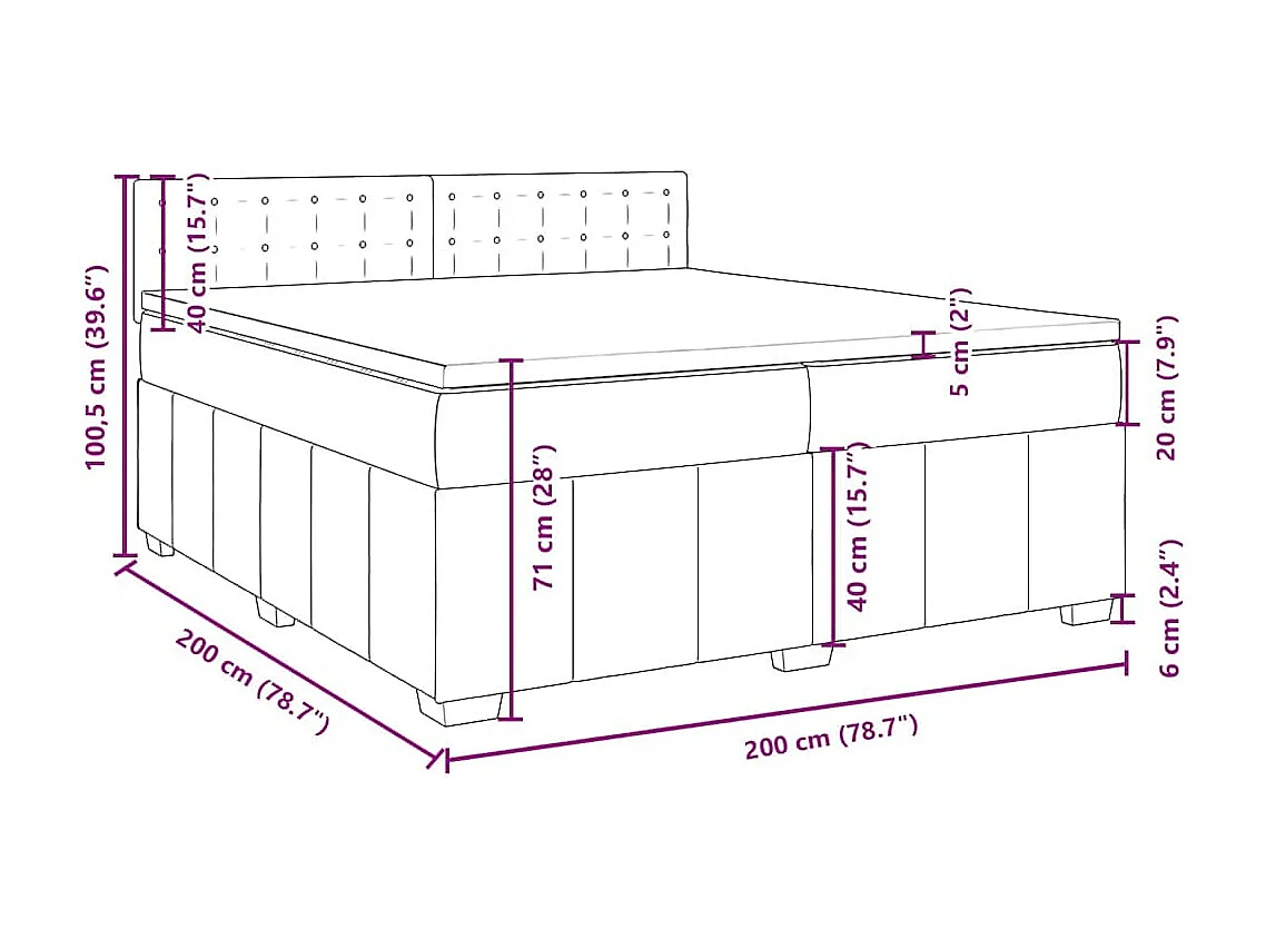 Sommier à lattes de lit avec matelas Gris foncé 200x200cm Tissu