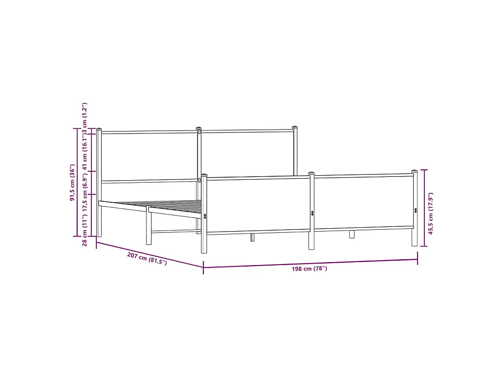 Metallbett ohne Matratze Sonoma-Eiche 193x203 cm