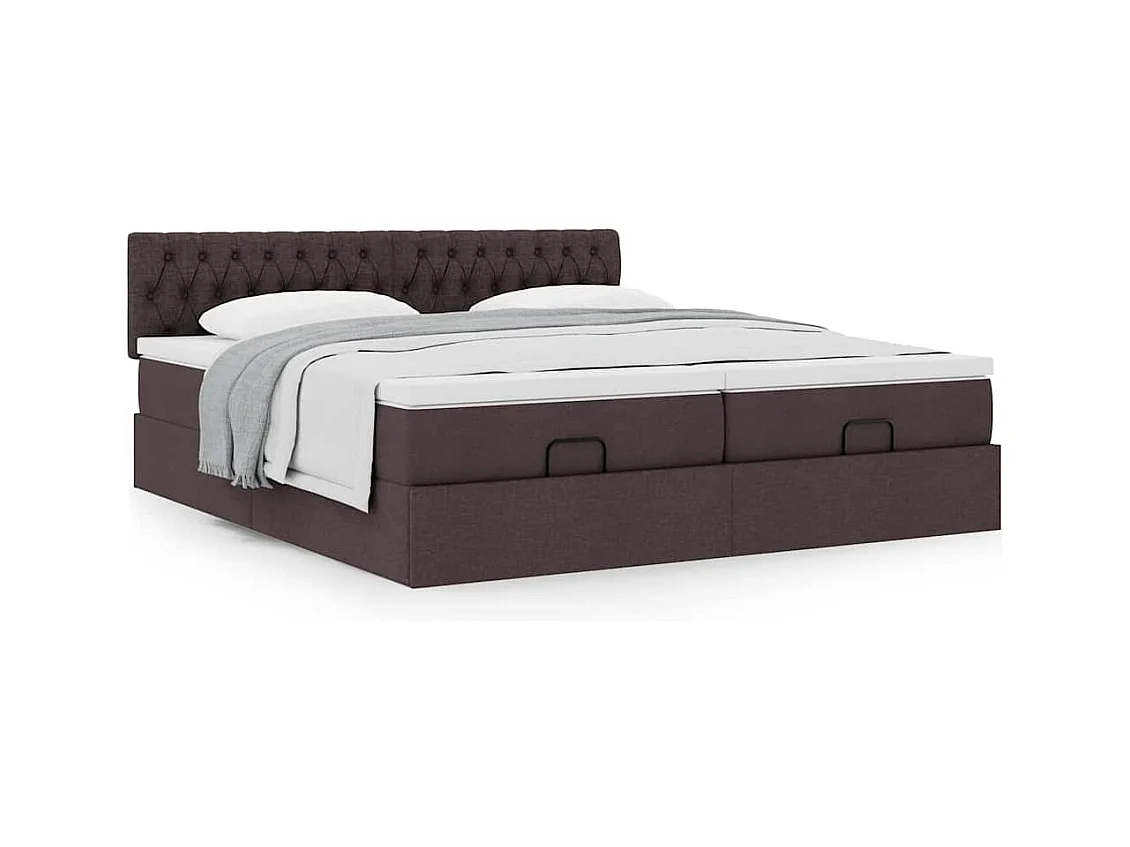 Cadre de lit ottoman avec matelas marron foncé 200x200 cm tissu