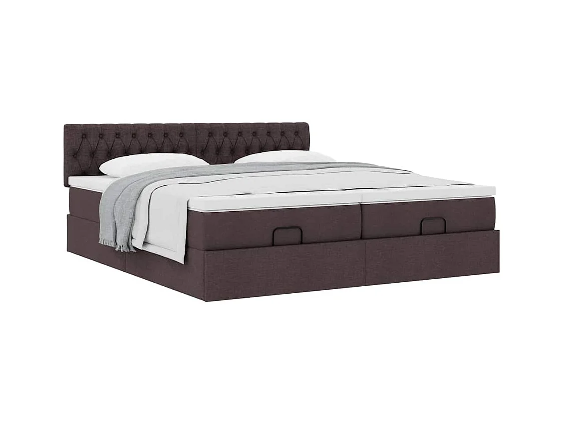 Cadre de lit ottoman avec matelas marron foncé 200x200 cm tissu