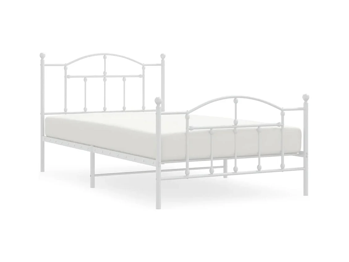 Cadre de lit métal sans matelas et pied de lit blanc 107x203 cm