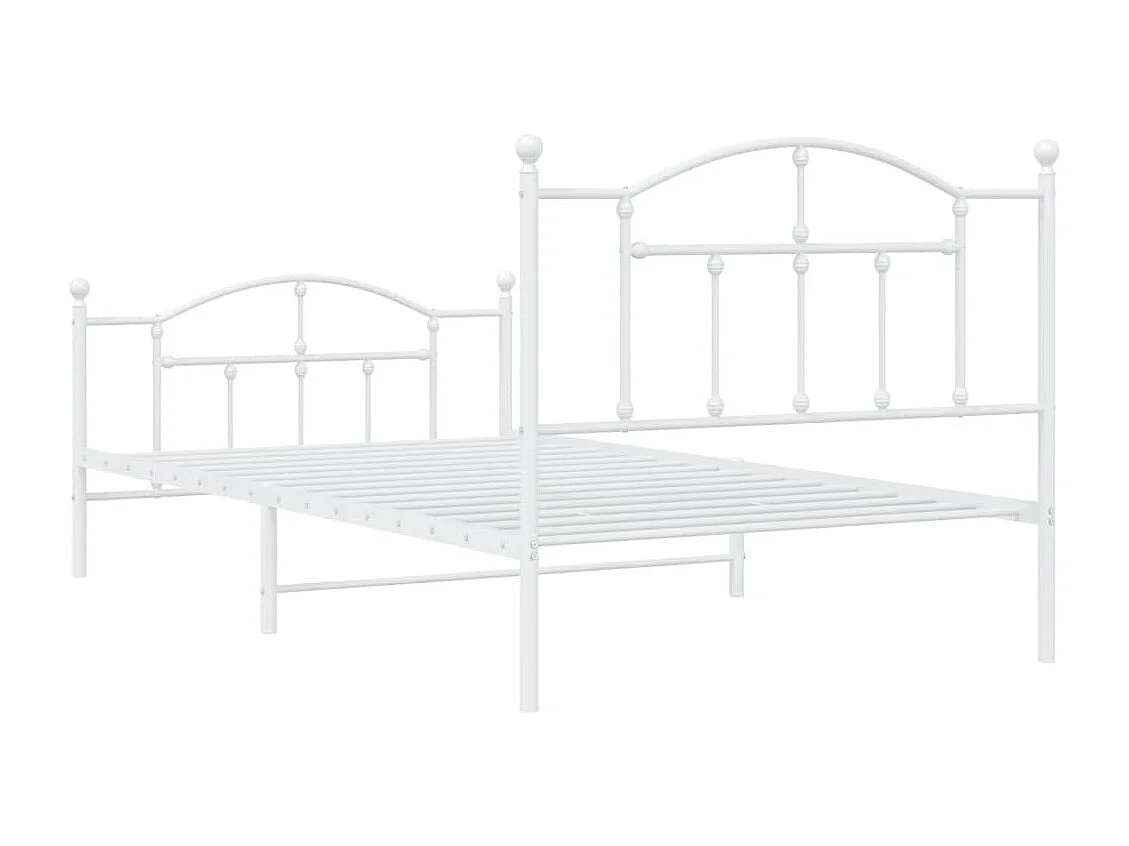 Cadre de lit métal sans matelas et pied de lit blanc 107x203 cm