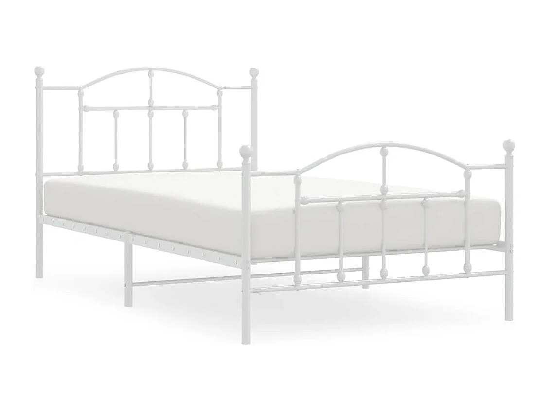 Cadre de lit métal sans matelas et pied de lit blanc 107x203 cm