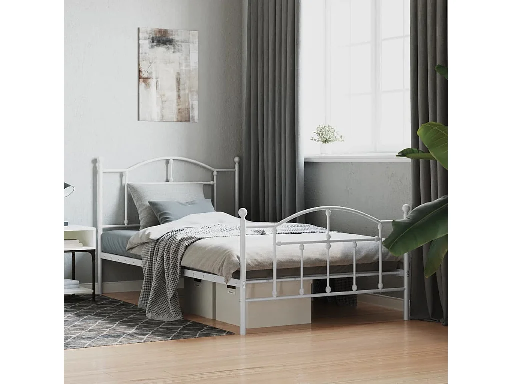 Bedframe met hoofd- en voeteneinde metaal wit 107x203 cm