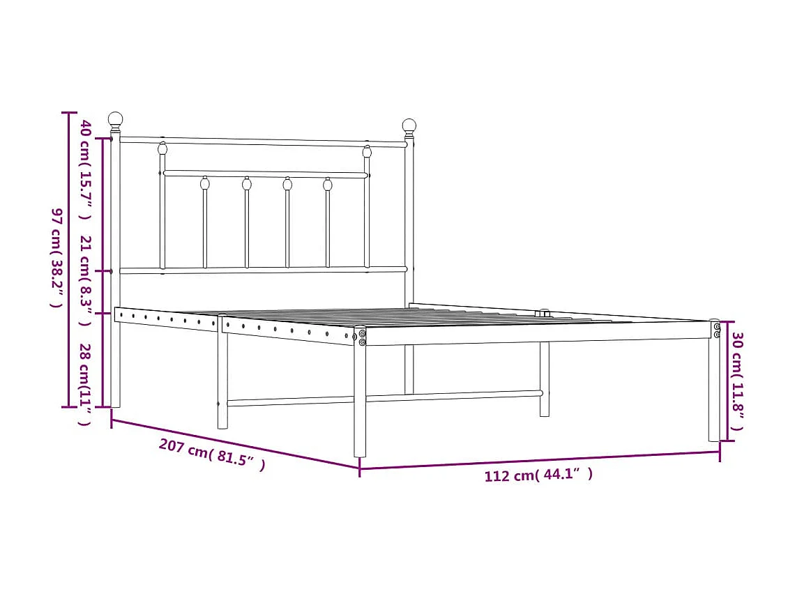 Estrutura de cama com cabeceira 107x203 cm metal preto