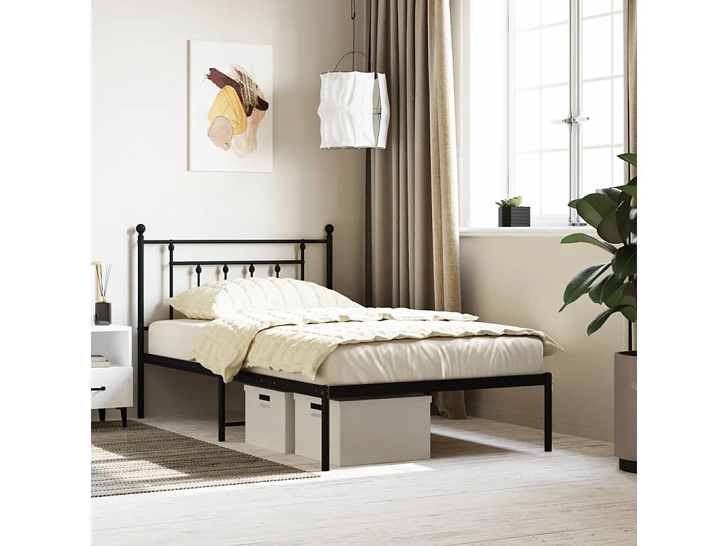 Cadre de lit métal sans matelas avec tête de lit noir 107x203cm