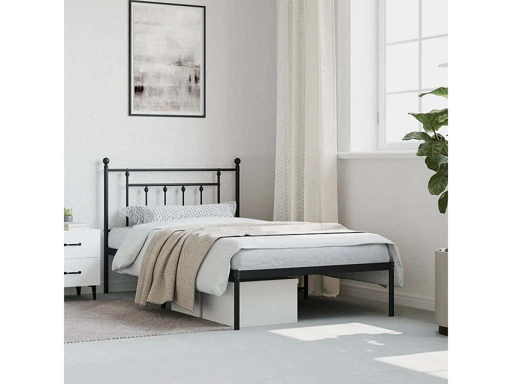 Cadre de lit métal sans matelas avec tête de lit noir 107x203cm