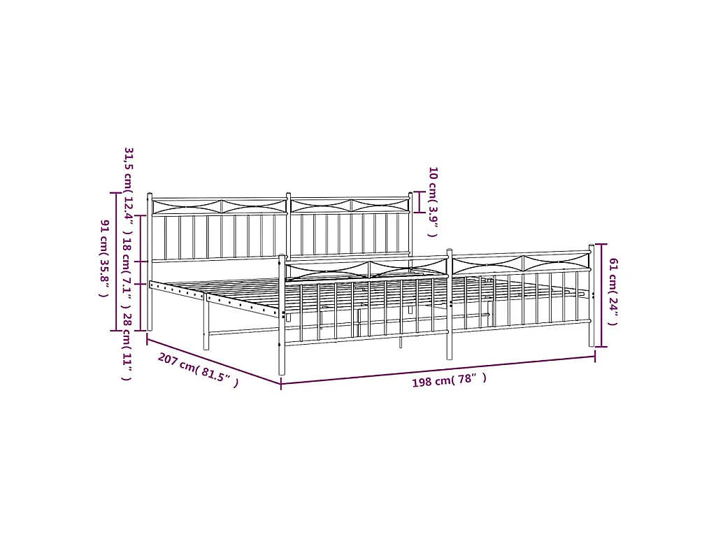 Estructura cama sin colchón con estribo metal negro 193x203 cm