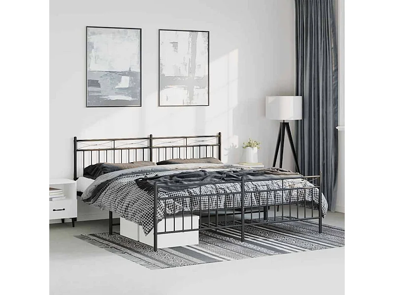 Bedframe met hoofd- en voeteneinde metaal zwart 193x203 cm