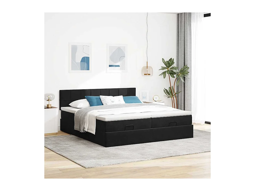 Cadre de lit ottoman avec matelas noir 200x200cm velours