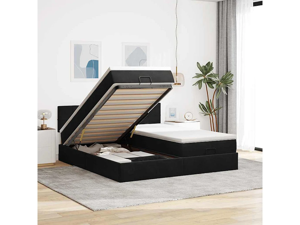 Ottoman bed met matrassen en LED's 200x200cm fluweel zwart