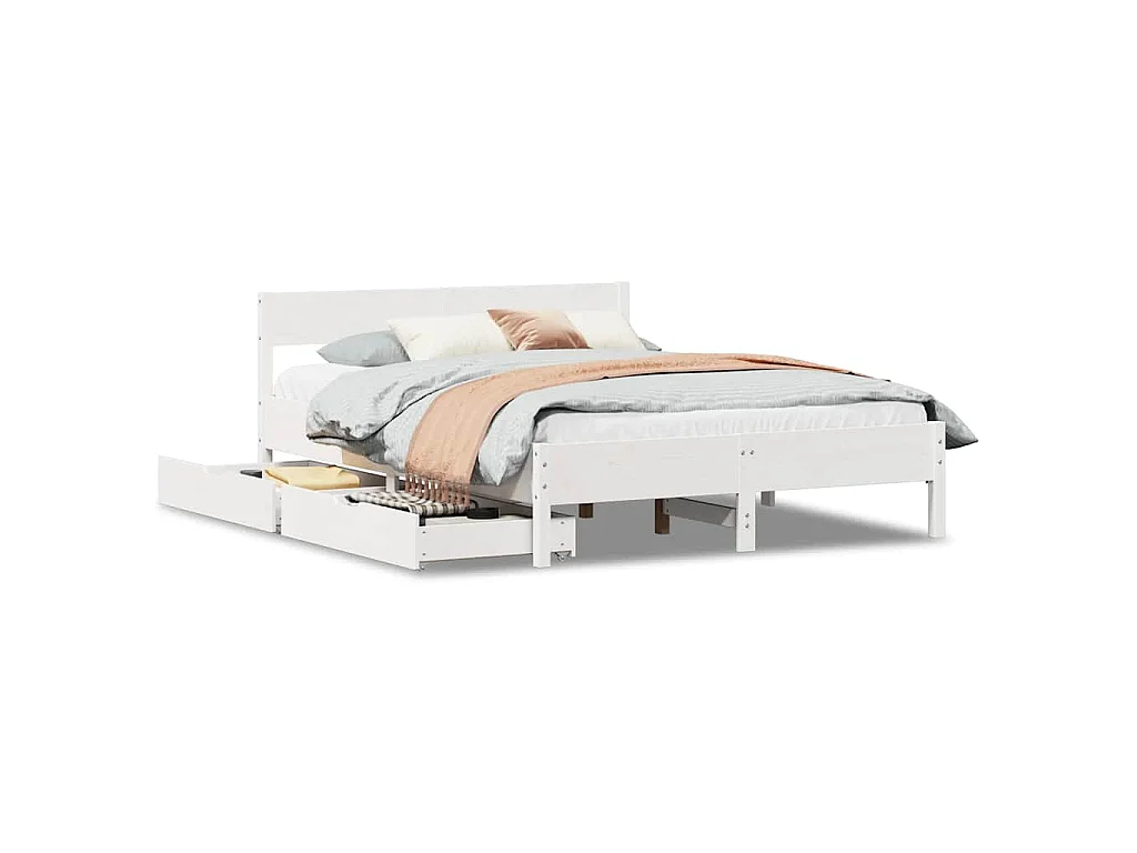 Cadre de lit sans matelas blanc 150x200 cm bois de pin massif