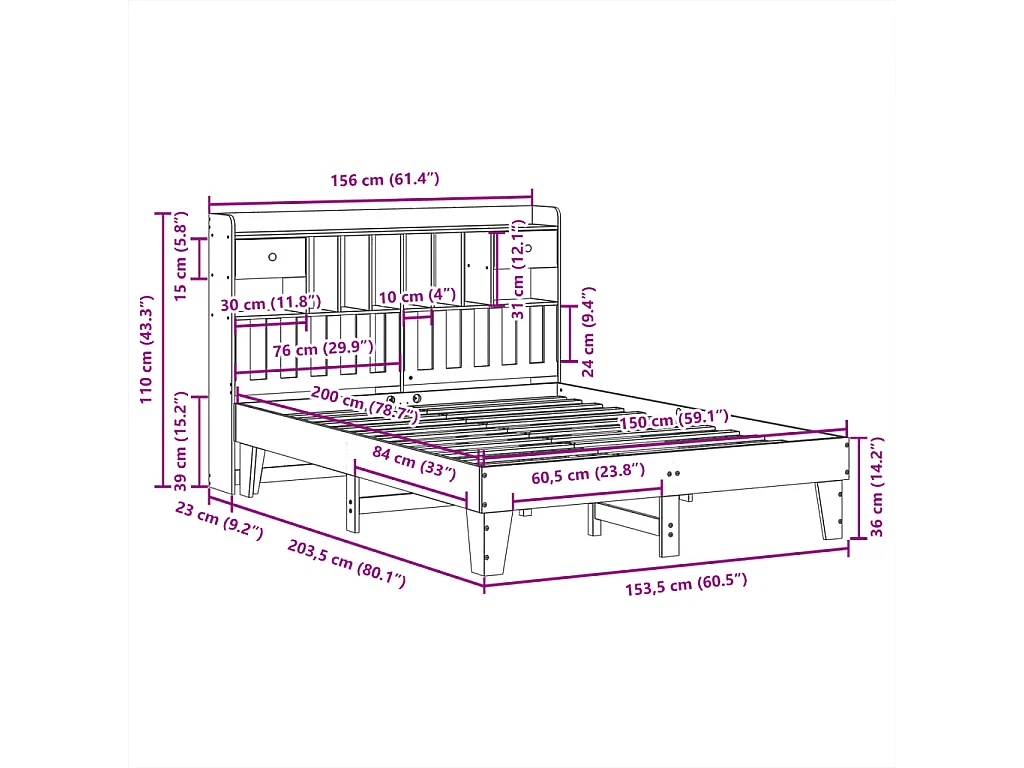 Cadre de lit sans matelas 150x200 cm bois de pin massif