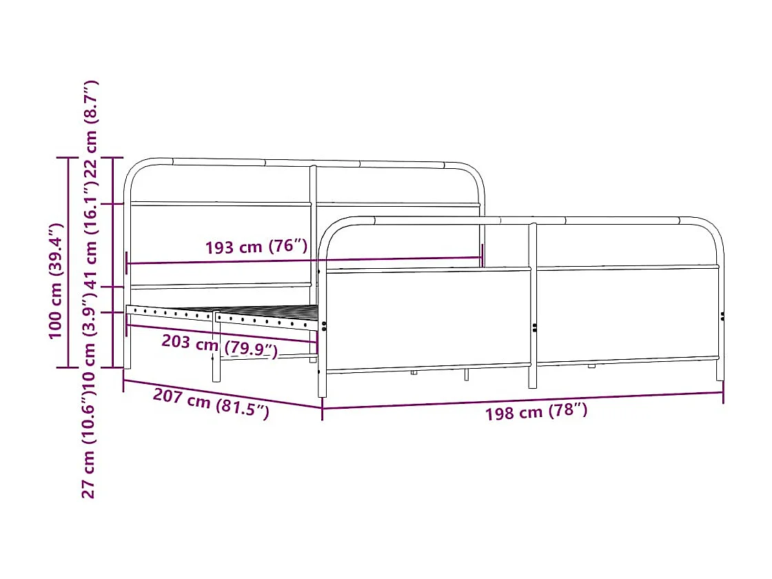 Metallbett ohne Matratze Sonoma-Eiche 193x203 cm