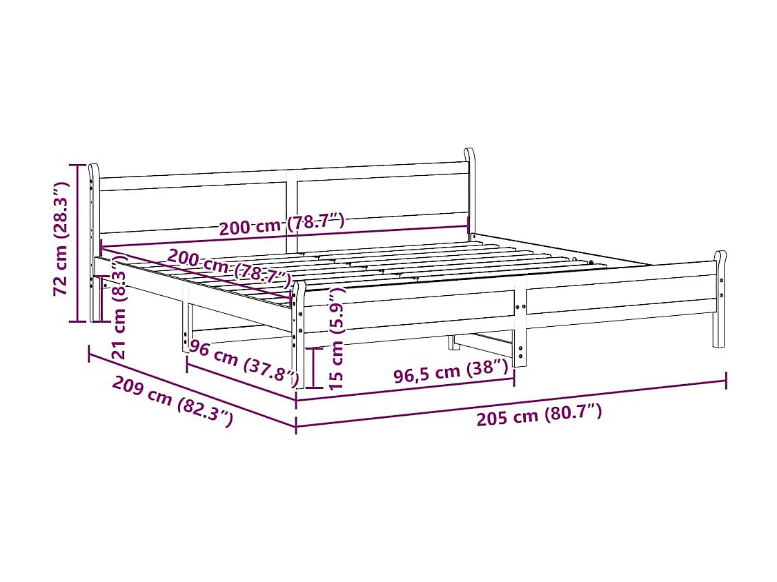 Letto senza Materasso Marrone Cera 200x200 cm in Legno di Pino