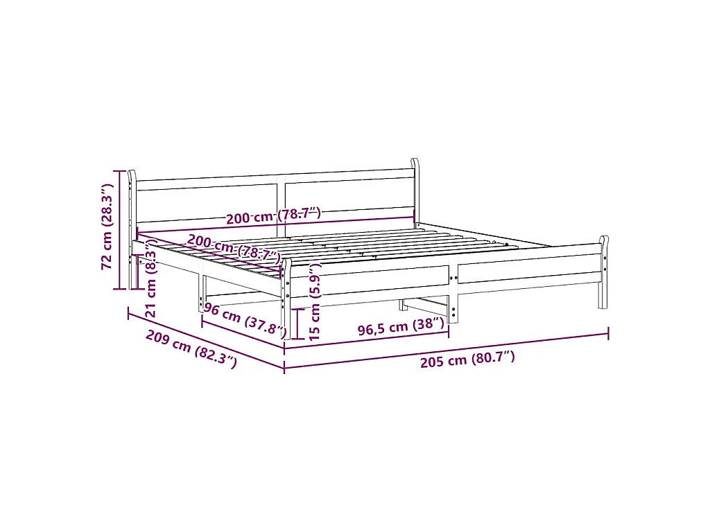 Letto senza Materasso Marrone Cera 200x200 cm in Legno di Pino
