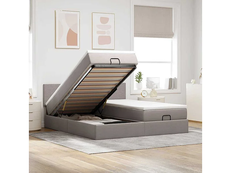 Ottoman-Bett mit Matratzen Taupe 200x200 cm Stoff