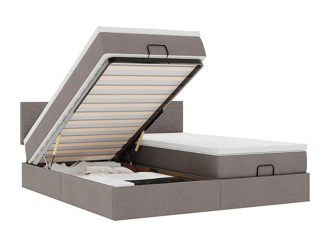 Cadre de lit ottoman avec matelas taupe 200x200cm tissu