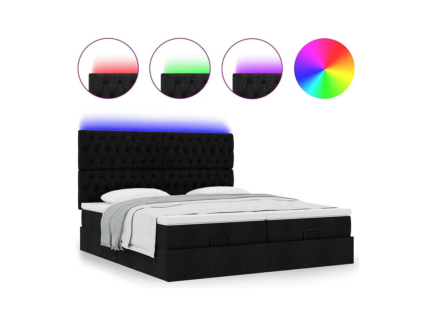 Ottoman-Bett mit Matratzen & LEDs Schwarz 200x200 cm Stoff