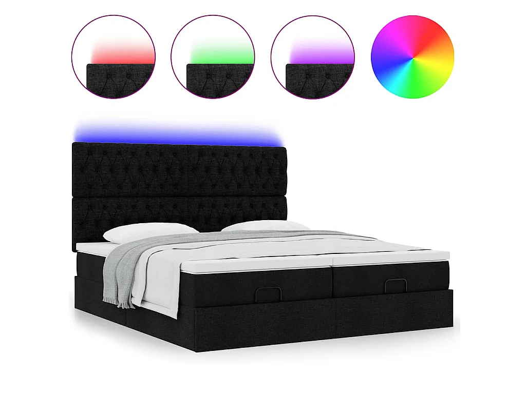 Cadre de lit ottoman avec matelas noir 200x200cm tissu